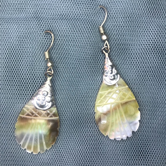 Bohemian Silver Shell Earrings - Picture 2 of 3